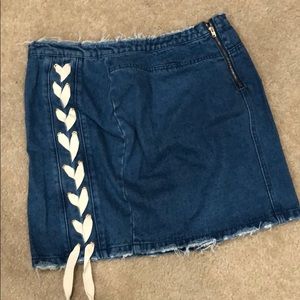 Lace up denim skirt